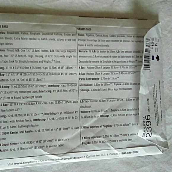 Simplicity 2396 Tote bags in 2 styles with 2 variations - Picture 4 of 4